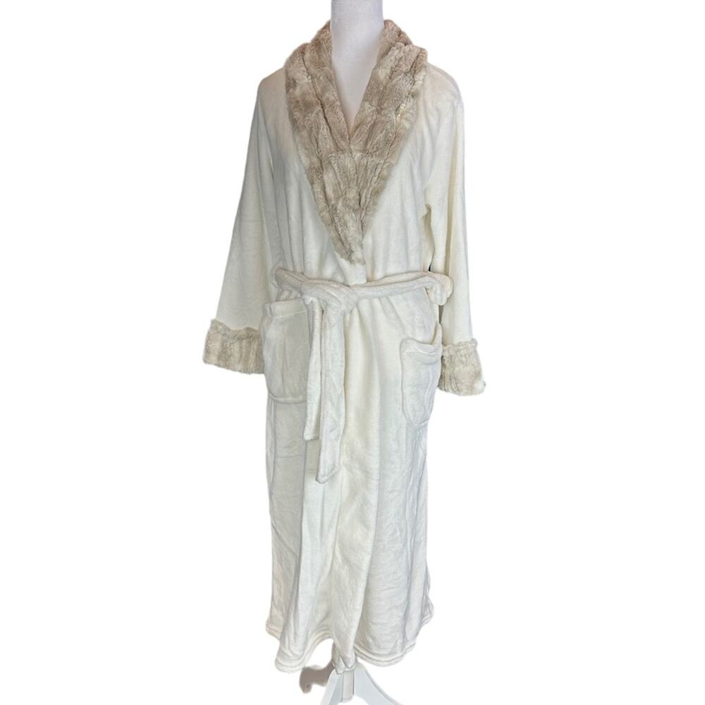 Carole Hochman Plush Faux Fur Long Robe Ivory Size Small NWT